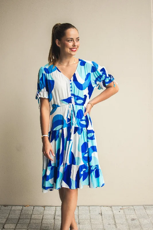 Alison Abstract Blue A-Line Dress