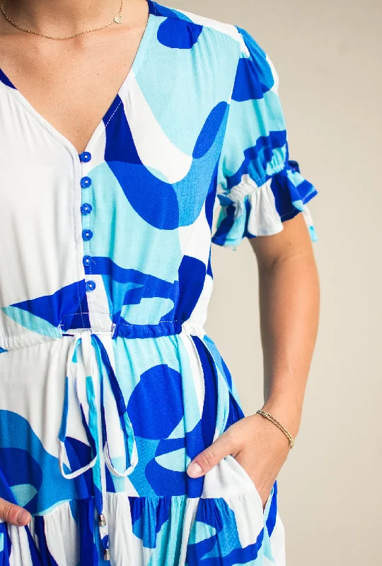 Alison Abstract Blue A-Line Dress