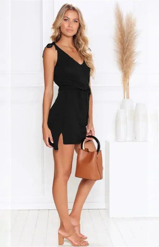 Casual V Neck Tie Irregular Dress