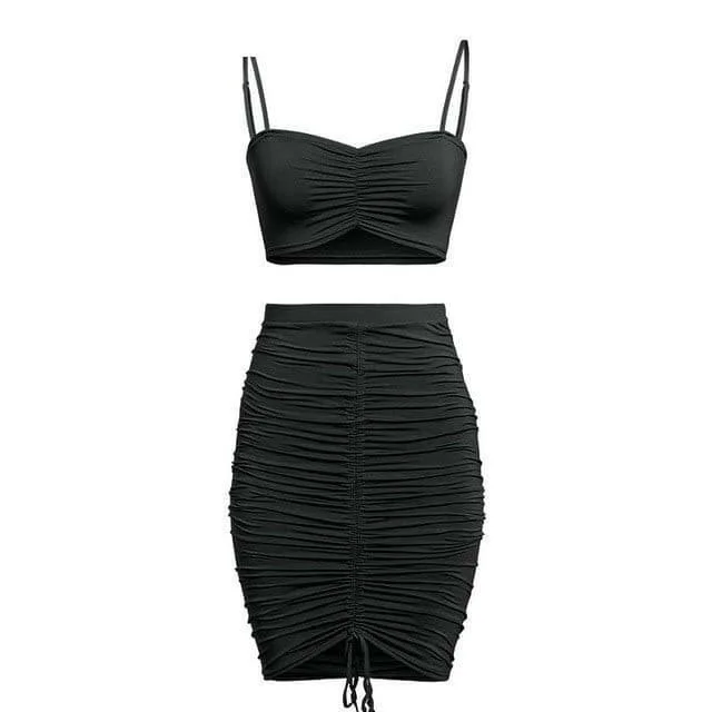 Drawstring sexy party bodycon dress Women backless black short beach sundress Elegant club two piece midi dress ladies