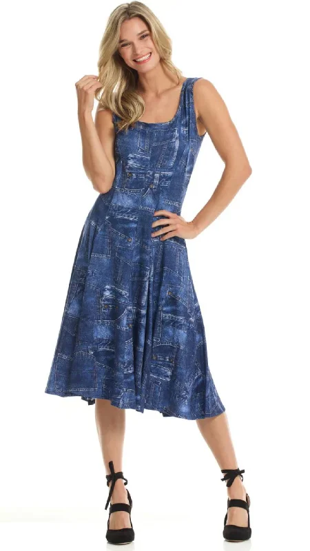 Denim Print Flare Dress. Style GITRP-18972