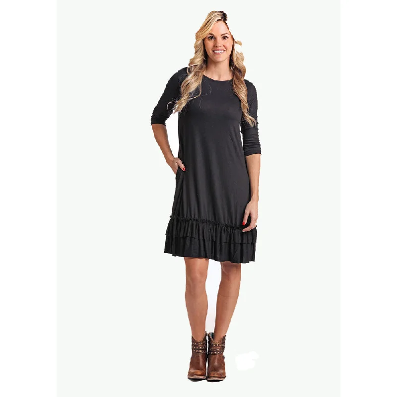 L9D2929 Panhandle Ladies Black Ruffled Hem Dress White Label