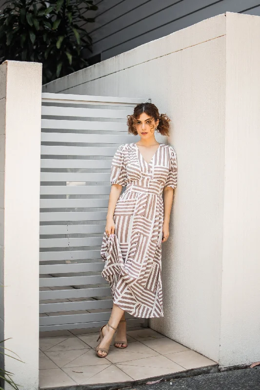 Maya Nude Stripe Maxi Dress