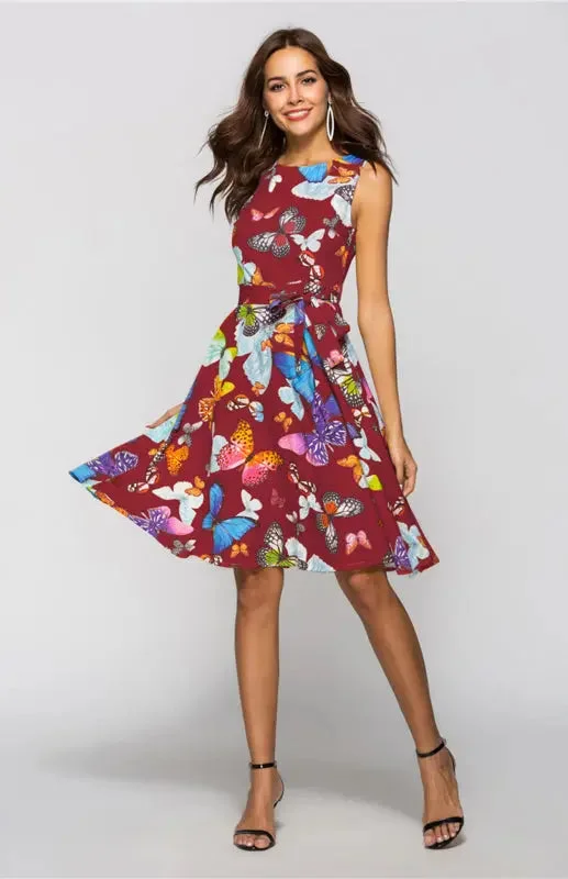 Printed Butterfly A Big Swing Dress