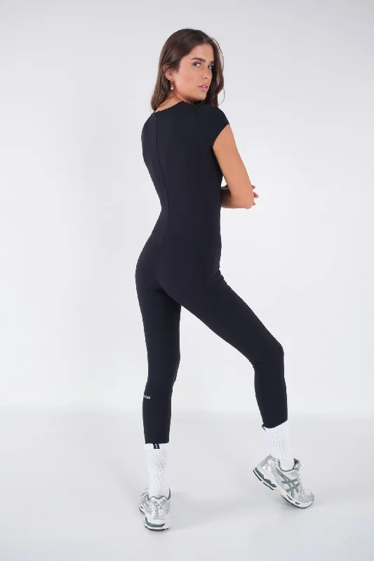 Short Sleeve Full Pocket Bodysuit - Black