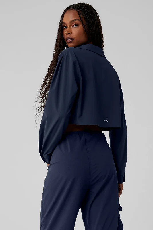 Cropped Take Me Out Button Up - Navy