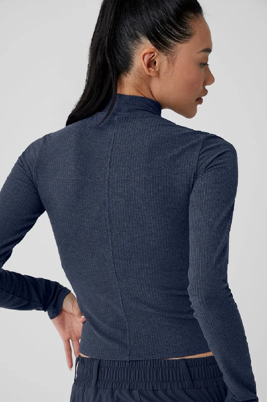 Ribbed Sea Coast Mockneck Long Sleeve - Navy