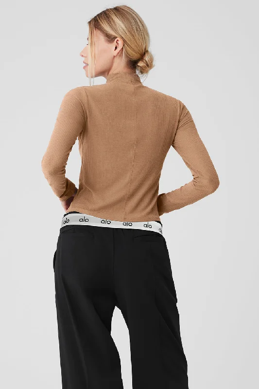 Ribbed Sea Coast Mockneck Long Sleeve - Toasted Almond