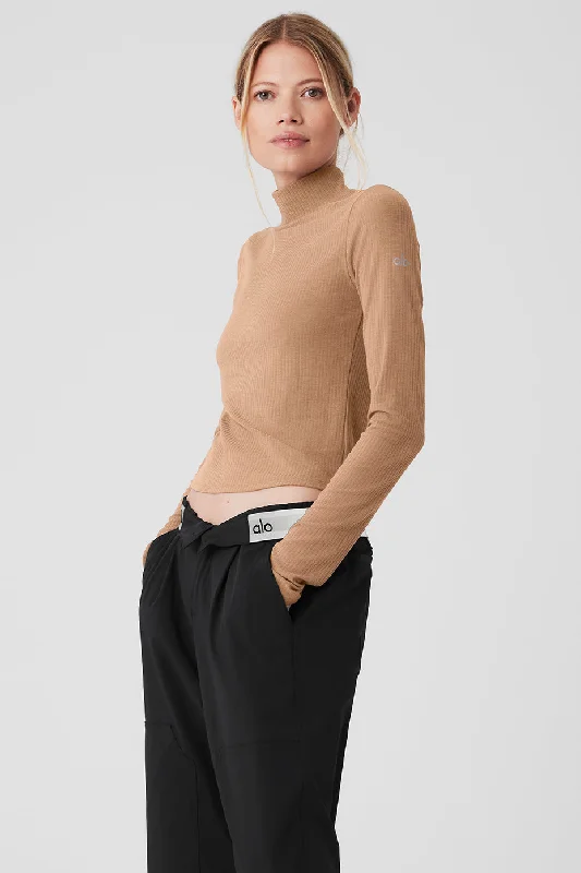 Ribbed Sea Coast Mockneck Long Sleeve - Toasted Almond