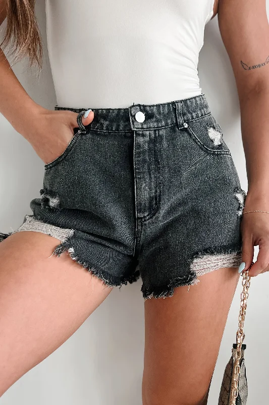 Avril High Rise Distressed Denim Shorts (Black)