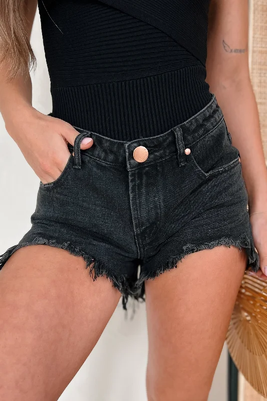 Blaise Mid Rise Destroyed Denim Shorts (Washed Black)