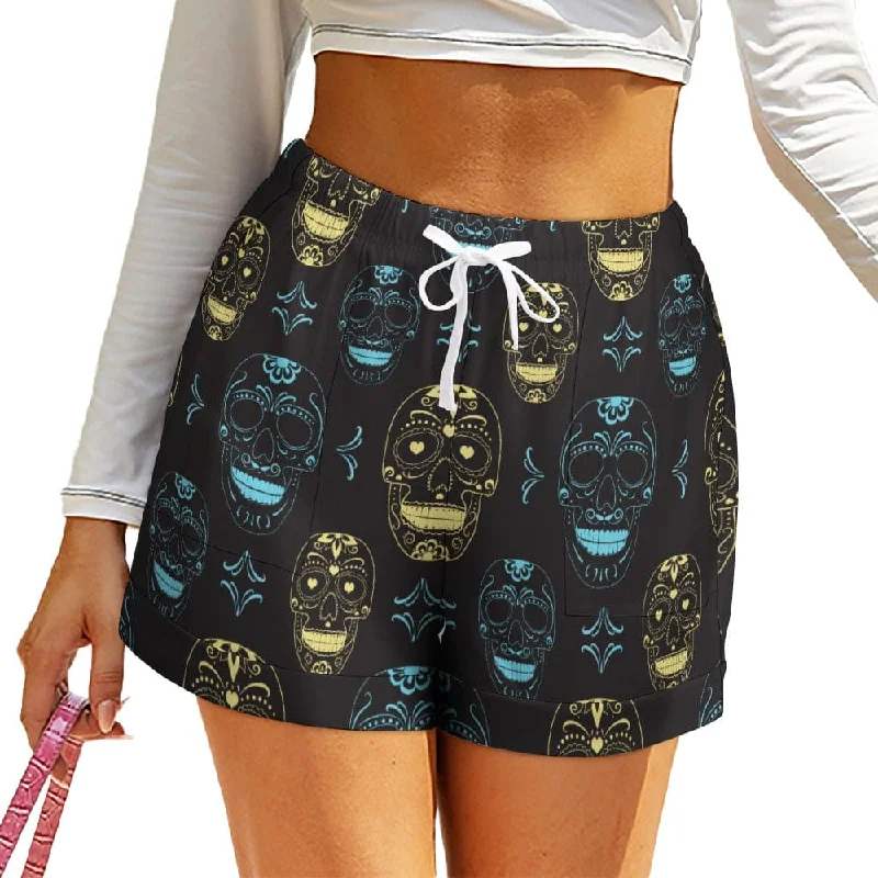 Blue & Gold Skulls High Waist Loose Shorts