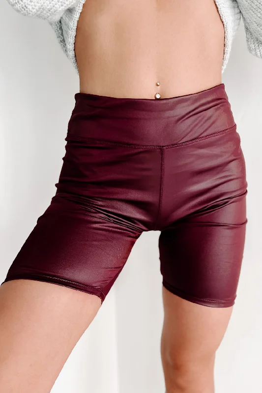 Hate To See Her Go Faux Leather Biker Shorts (Burgundy)