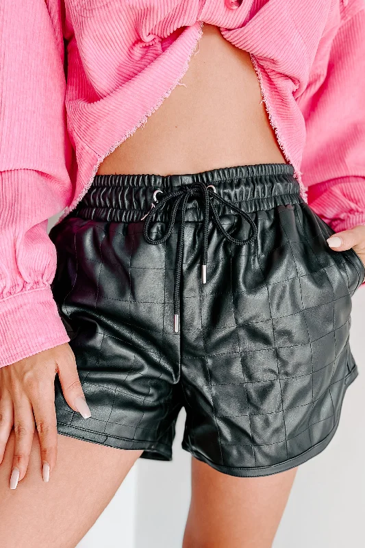 Give Me Attitude Faux Leather Drawstring Shorts (Black)