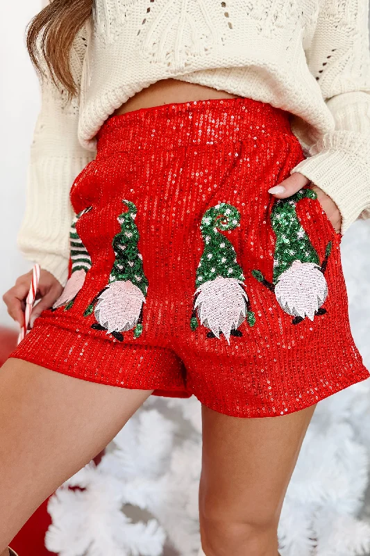 Gnome For Christmas Sequin Gnome Shorts (Red)