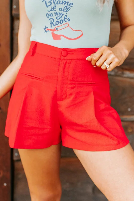 Liberty Lives On High Waist Linen Shorts (Red)