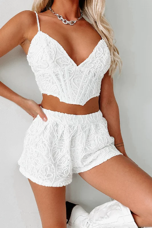 Sensational Moments Two Piece Lace Shorts Set (White)