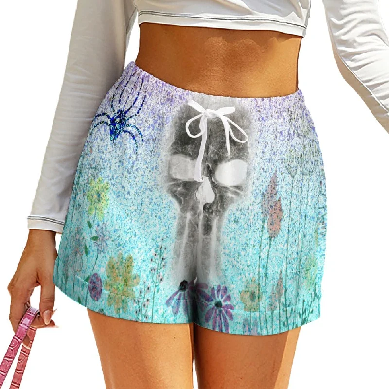 Skull Floral Spider High Waist Loose Elastic Waist Shorts