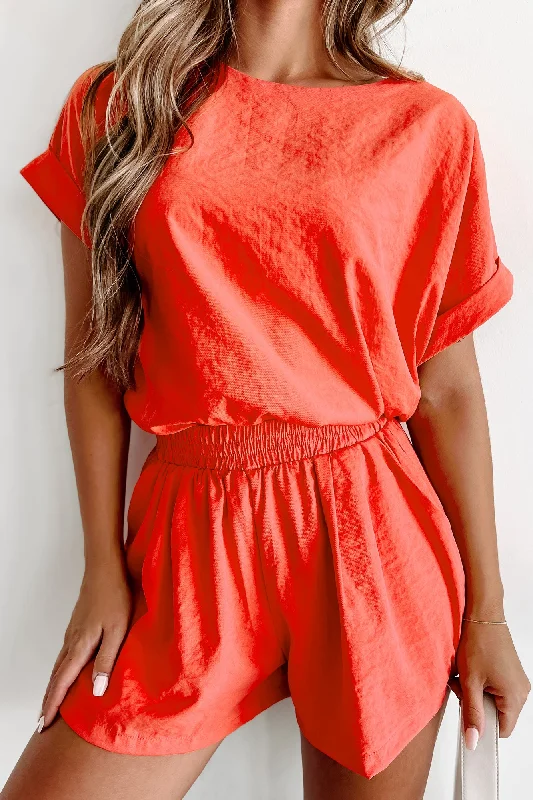 Slow Saturdays Oversized Top & Shorts Set (Coral)