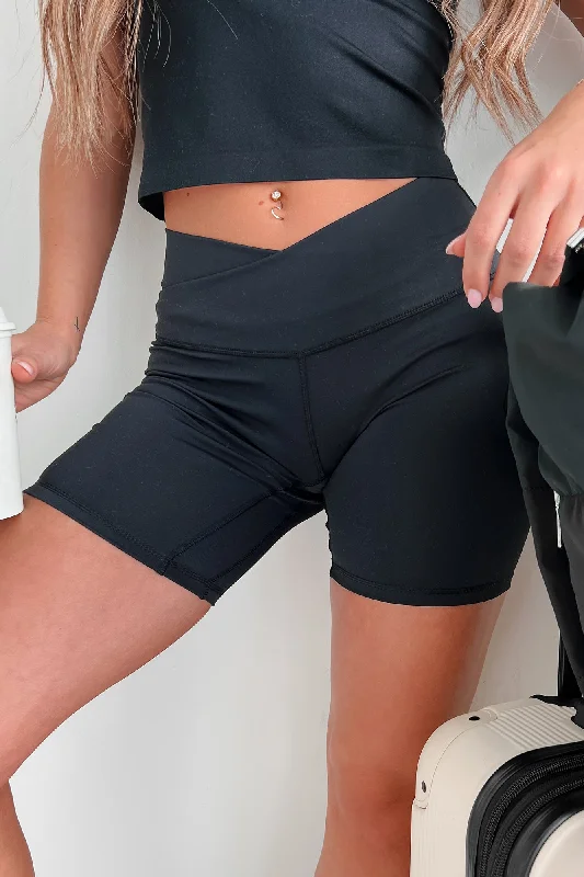 Stronger Than Your Excuse Cross-Waist Biker Shorts (Black)