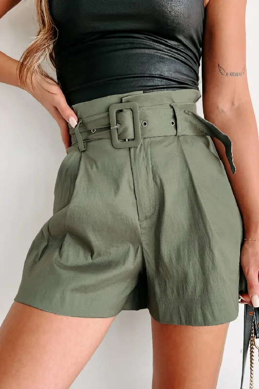 Trend Maker Paperbag Waist Shorts (Olive)