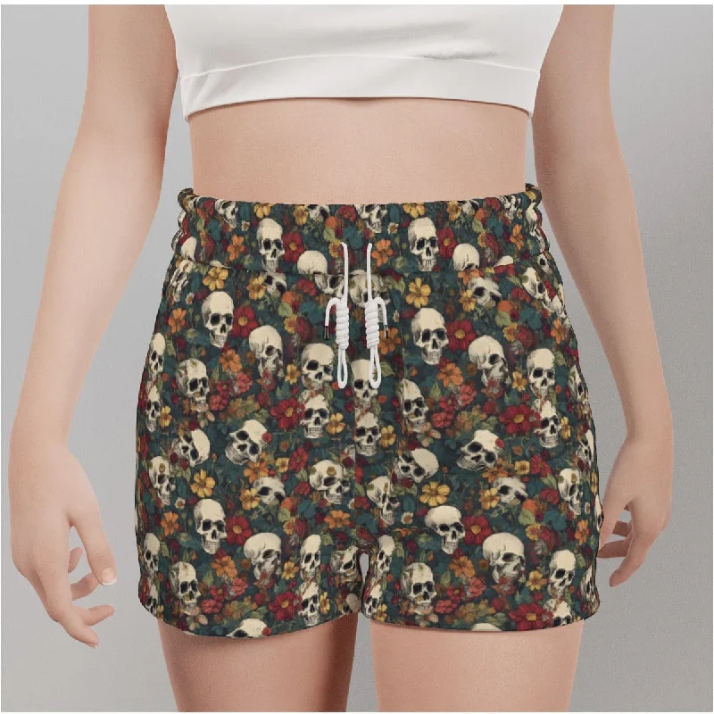 Women's Colorful Floral Pattern Skulls Casual Shorts