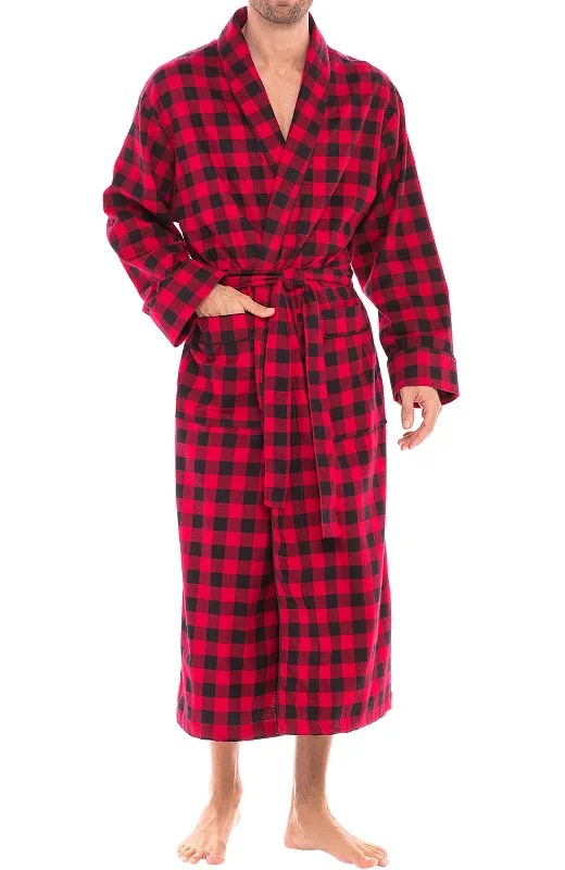 Men's Classic Cotton Flannel Robe with Pockets, Winter Bathrobe