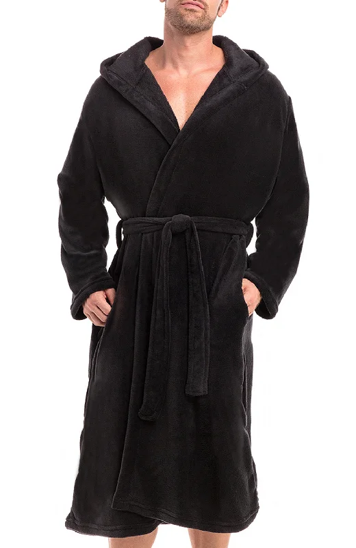 Men's Lightweight Fleece Robe with Hood, Soft Bathrobe