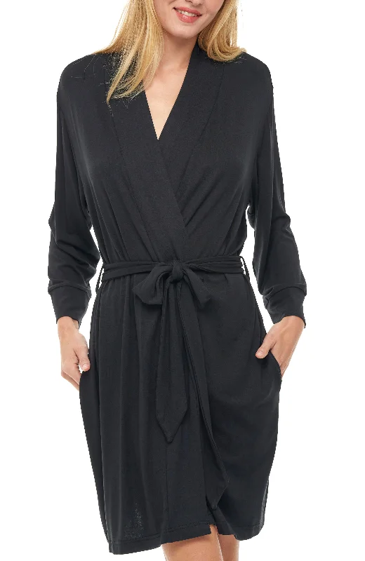 Women's Classic Knit Robe with Pockets, Lightweight Knee Length Bathrobe