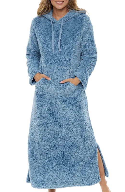 Women's Plush Sweatshirt Robe with Pockets, Long Hooded Fleece Duster Kaftan