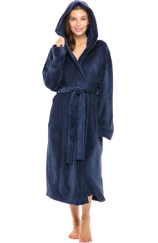 Women's Soft Fleece Robe with Hood, Warm Lightweight Bathrobe