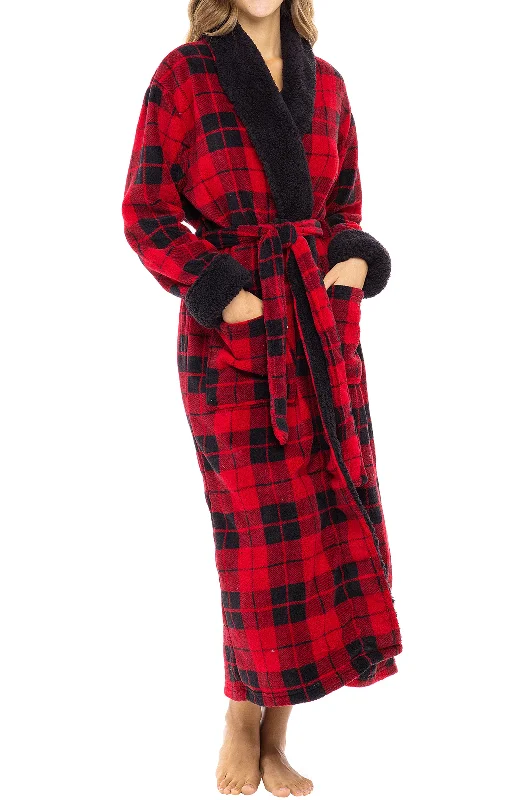 Women's Plush Sherpa Robe, Long Cozy Warm Bathrobe