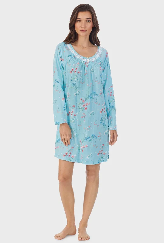 Aqua Floral Cotton Short Nightgown