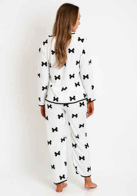 Serafina Collection Bow Print Pyjama Set, White and Black