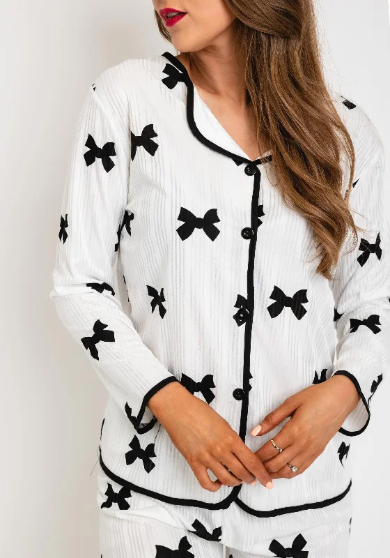 Serafina Collection Bow Print Pyjama Set, White and Black