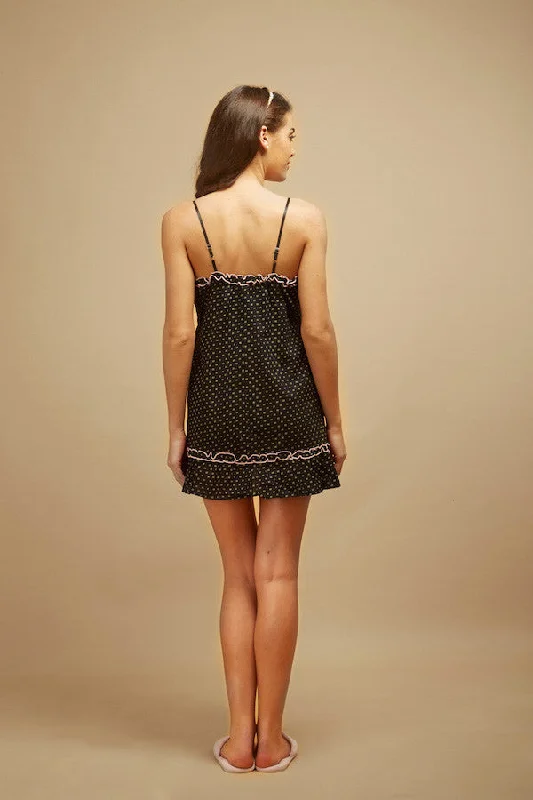 Black Printed Spaghetti-strap Chemise