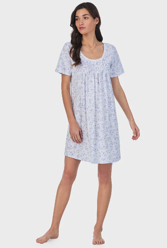 Blue Freesia Cotton Short Nightgown