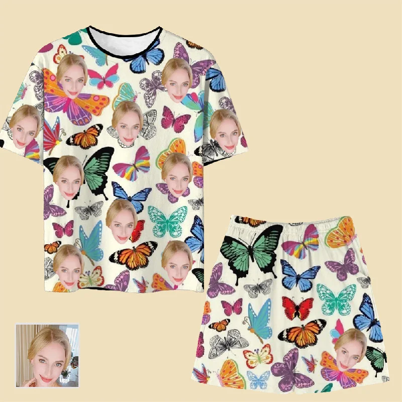 Butterfly Full Print Women's Short-Sleeved Shorts Pajamas Set