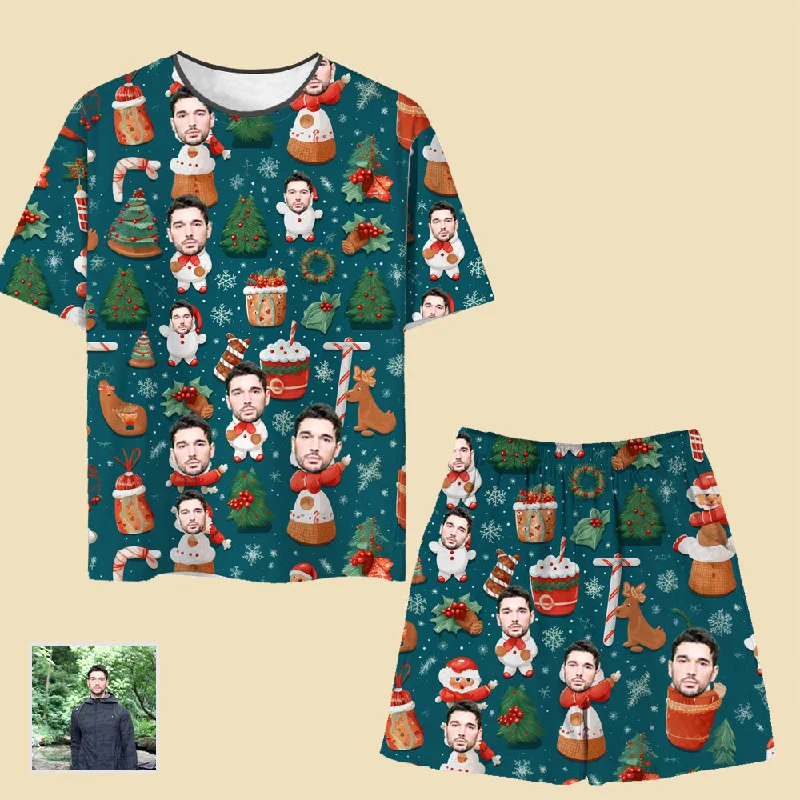 Christmas Atmosphere Christmas Tree Elk Print Custom Pajamas Set Home Wear