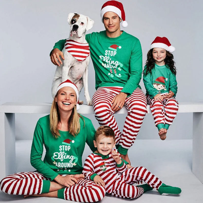 Christmas ELF Print Striped Family Matching Pajamas Set Gift For Girl/Boy/Family