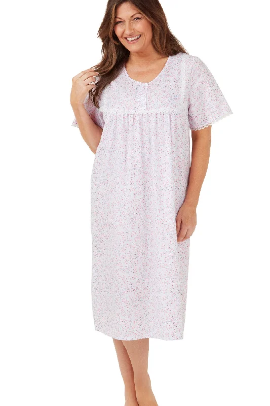 Swirl Leaf Sprig Round Neck Easy-Care Nightdress