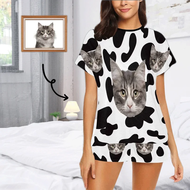 Custom Face Pajamas Cow Kitty Pajama Set Pet Lover Gift