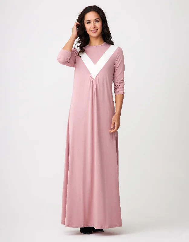 Deep V Color Block Nightgown Soft Pink