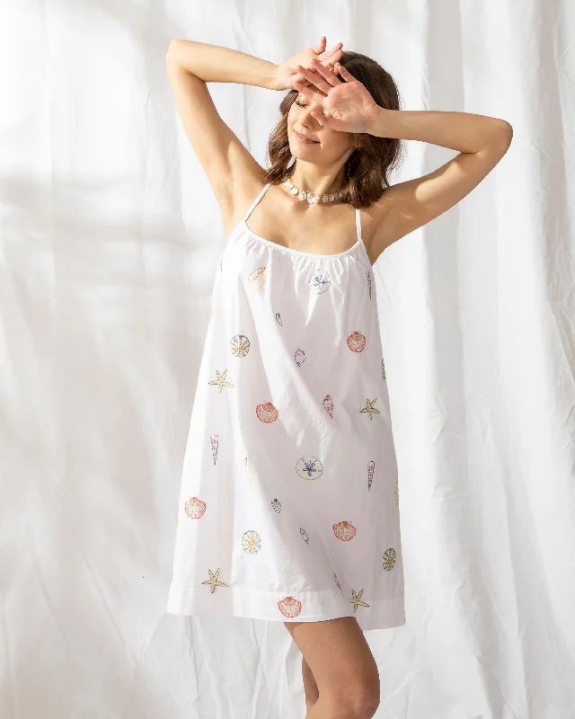 Embroidered Shells - Cami Nightgown - Sand