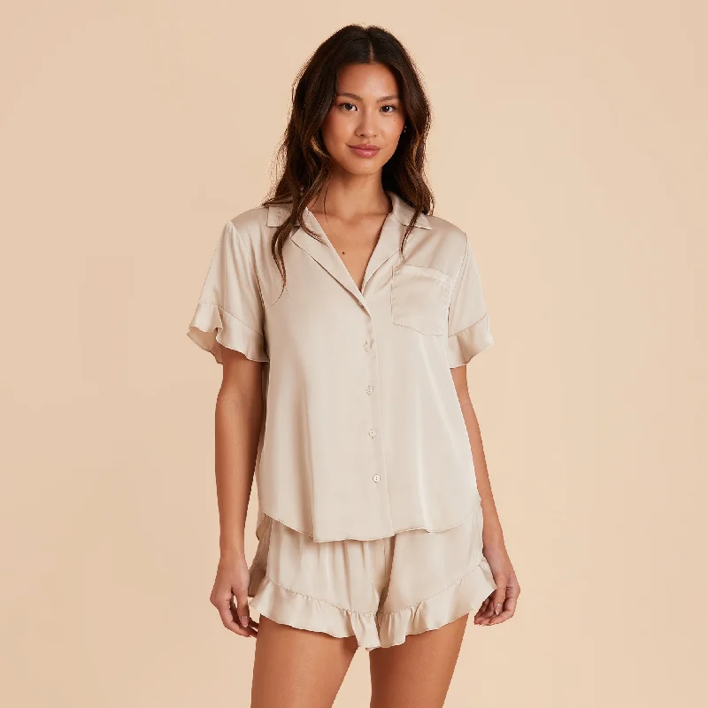 Esther Ruffled Short Sleeve Pajama Set - Neutral Champagne