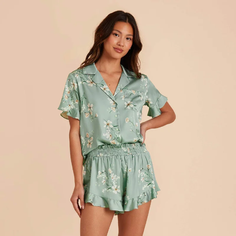 Esther Ruffled Short Sleeve Pajama Set - Sage Le Fleur