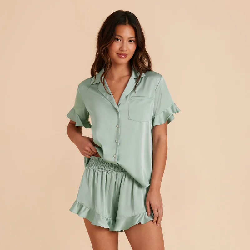 Esther Ruffled Short Sleeve Pajama Set - Sage