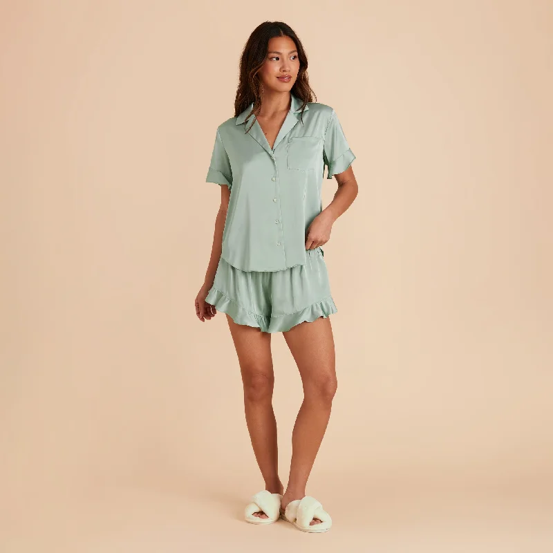 Esther Ruffled Short Sleeve Pajama Set - Sage