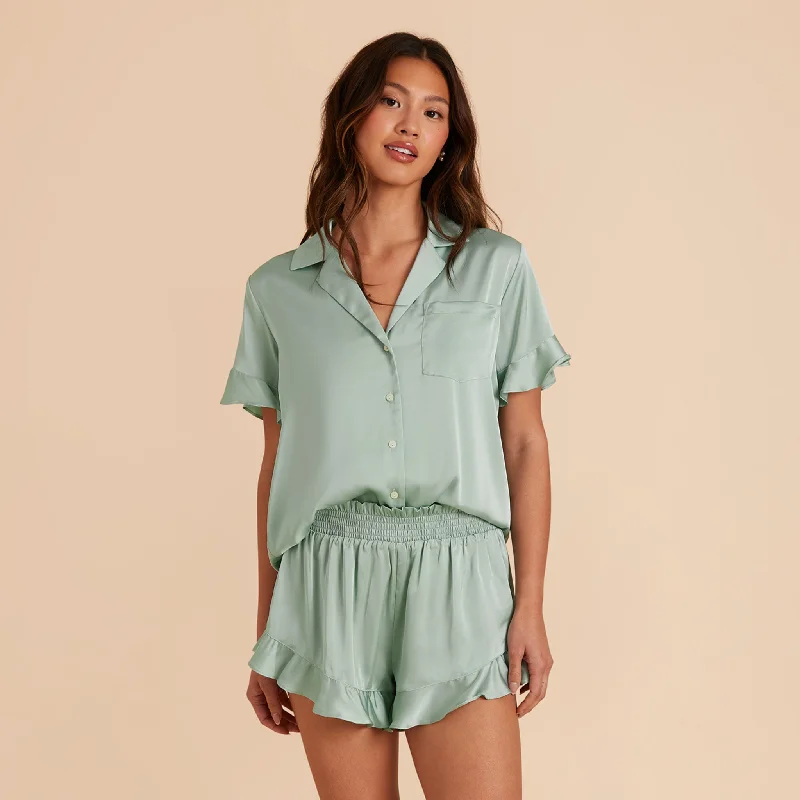 Esther Ruffled Short Sleeve Pajama Set - Sage