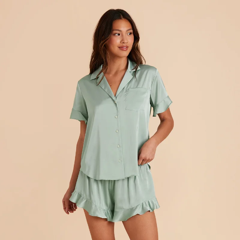 Esther Ruffled Short Sleeve Pajama Set - Sage